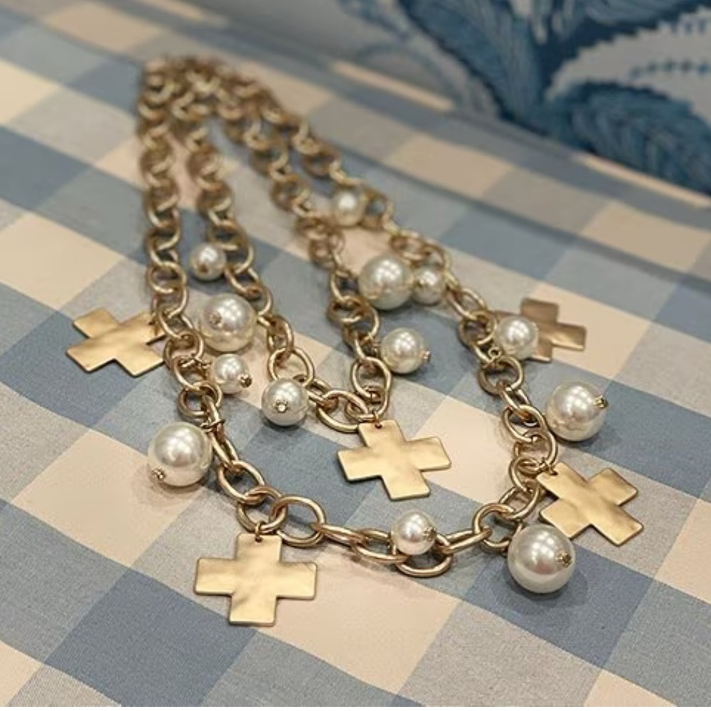 Southern Living Gold Cross and Pearl Necklace - Picture 2 of 13